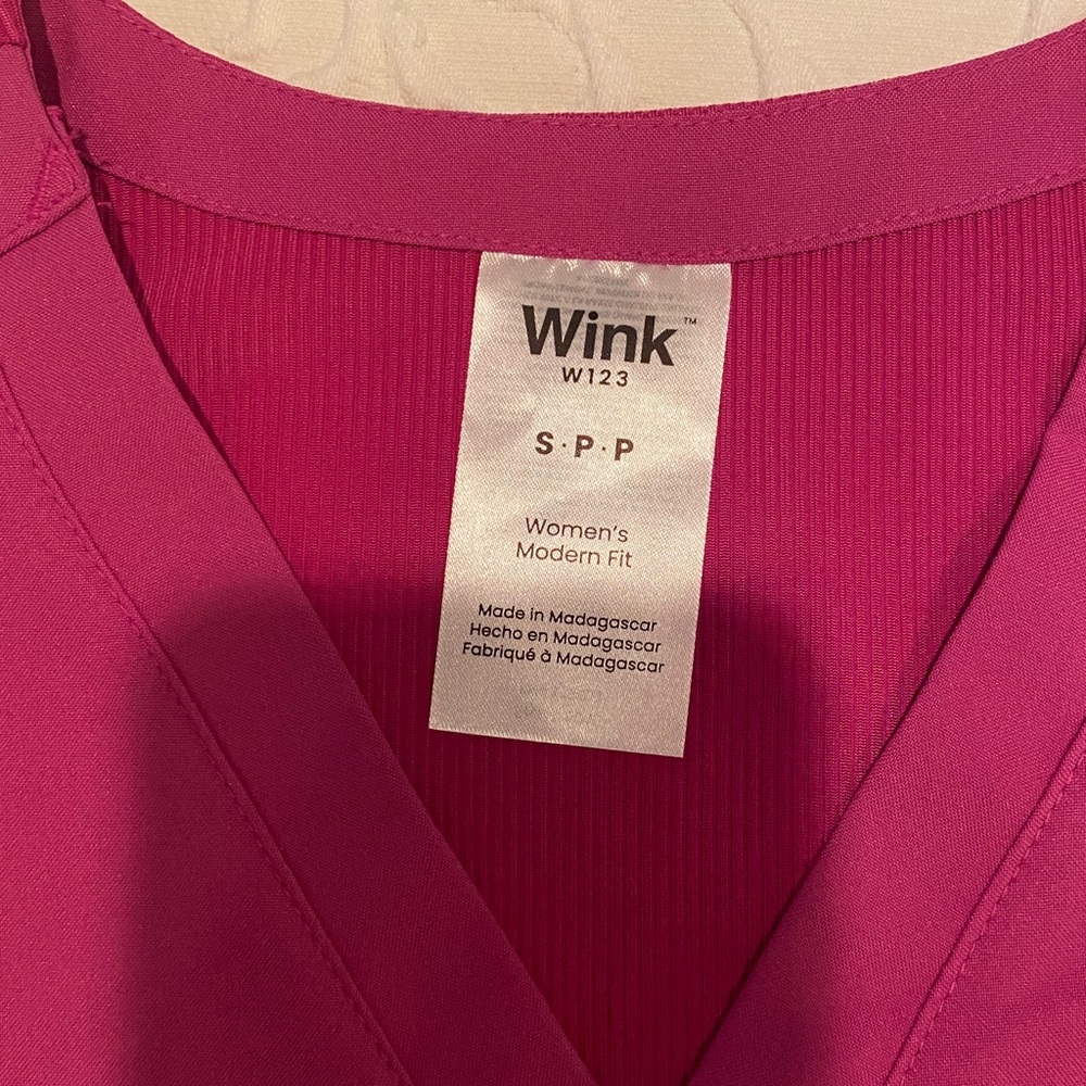 Wink Women's Raspberry 5-Pocket V-Neck Short Sleeve Top - Picture 2 of 3